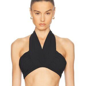 BALMAIN Draped Cover Up Top in Black halter crop top bandeau bra swim beach new